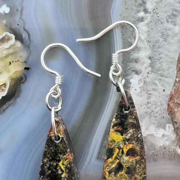 Sterling Silver Teardrop Black Mizone Slab Dangle Earrings For Women #240 - Picture 6 of 10